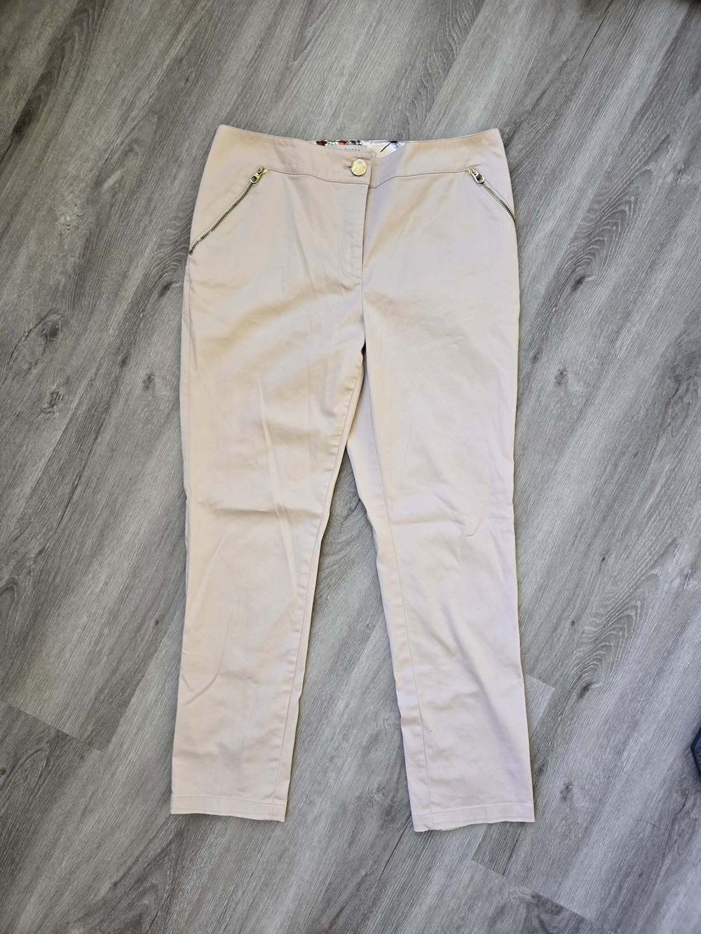 Ted Baker Light Beige Slim Ankle Pants with Zip Pockets
